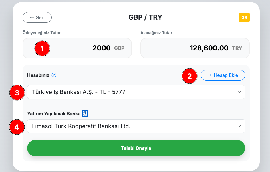 Banka hesabı seçimi