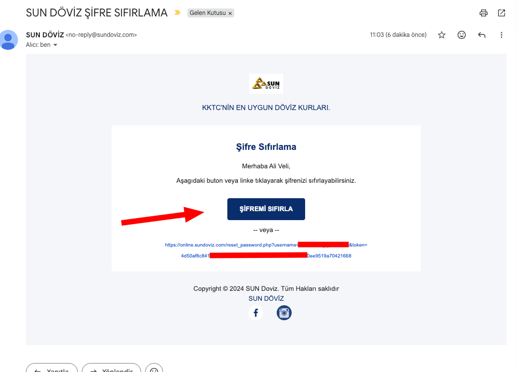 Şifre sıfırlama e-postası